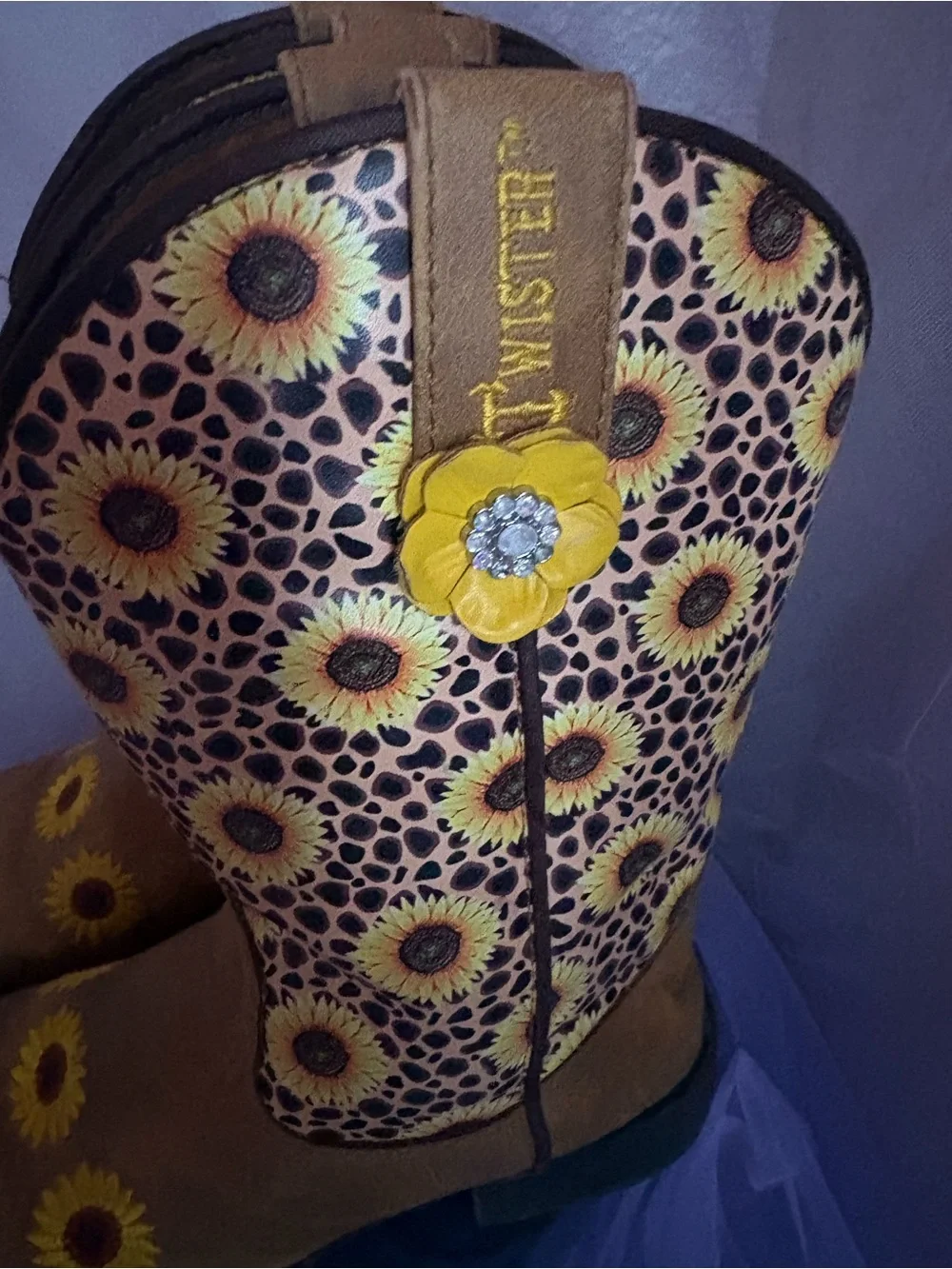 Twister Brown and Yellow Sunflower Kids Boots - Picture 5 of 11